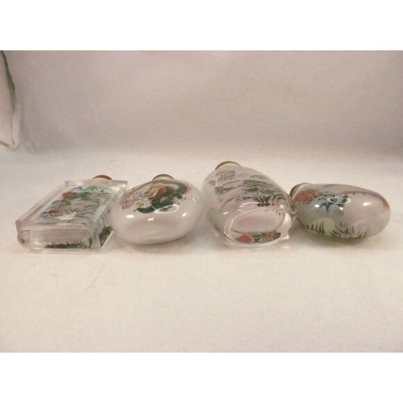 Reverse Painted Glass Snuff Bottles Vintage Asian Art with Stoppers Lot of 4 - Picture 5 of 12